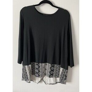 J. Jill Wearever Collection Black Damask Print Hem 3/4 Sleeve Blouse Size XL